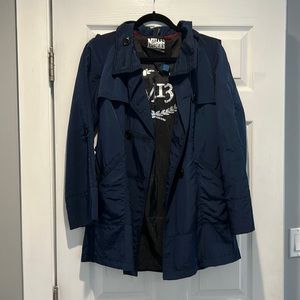 Navy Blue Belted Rain Jacket / Trench Coat